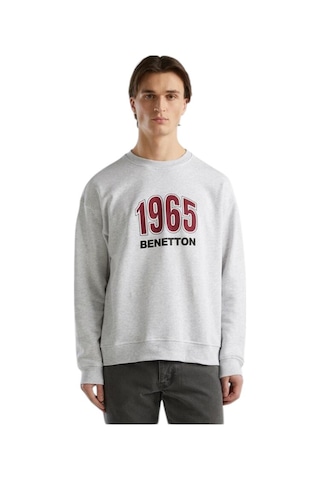 Erkek Açık Gri Melanj Logo Baskılı Sweatshirt