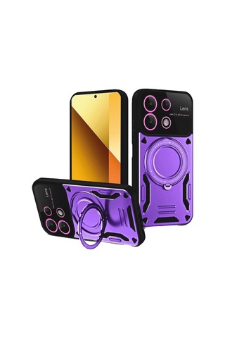 Xiaomi Redmi Note 13 4g Kılıf Joy Lens Standlı Kapak - Mor Düz Renkli