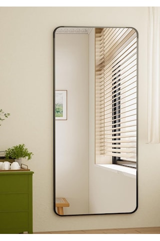 Pera 180x66 Yuvarlak Köşeli Yer Aynası Ayaklı, Asılı, Duvara Yaslı, Yatak Odası, Giyinme Odası Siyah