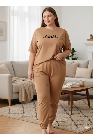 Kadın Büyük Beden Eşofman Takımı Bej
