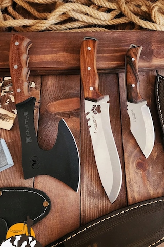 Outdoor Balta Bıçak 3lü Seti Kamp Baltası Bıçak Bıçağı Nacak Bl