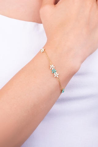 So Chic Santorini Çiçeği 18 Ayar Sarı Altın Kaplama 19 Cm Gümüş Bileklik Sarı