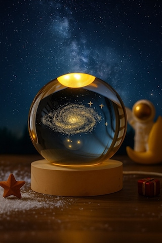 İsime Kişiye Özel Ledli Usb'li Ahşap Standlı Samanyolu Temalı Kristal Küre 3d Oda Masa Gece Lambası Ahşap