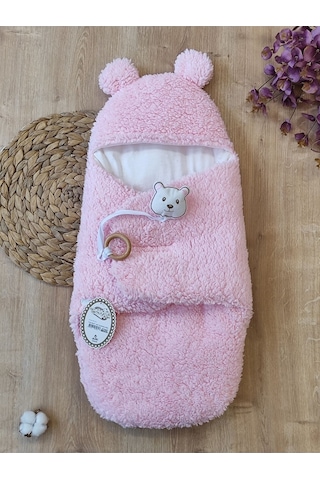 Peluş Bebek Dış Kundağı Oyuncaklı Uyku Tulumu Hastane Çıkışı Hediyelik Sarma Battaniye Pembe