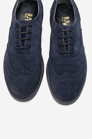 Luvishoes Avra Lacivert Süet Hakiki Deri Kadın Oxford Ayakkabı Lacivert