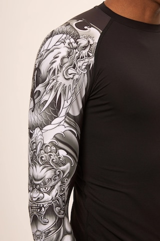 Hnc Sport Dragon Erkek Uzun Kol Tek Kol Dijital Baskılı Compression Fitness Gym Spor Body Tshirt Siyah