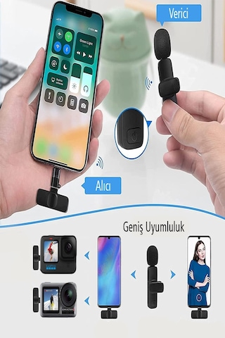 Kablosuz Yaka Mikrofonu Type-c Lightning Uyumlu Vlogger Mikrofon İphone Android Uyumlu Set