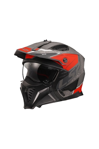Ls2 Drifter Devor Ön Çene Çıkarılabilir Modüler Kask Mat Gri - Kırmızı - Titanyum