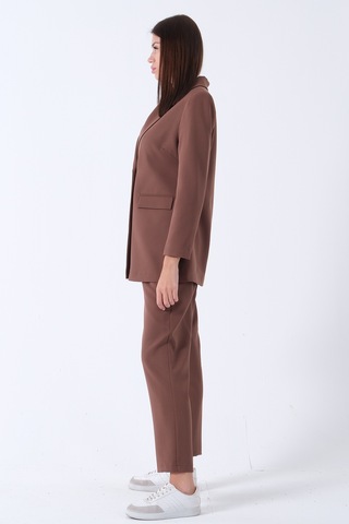 Feminist Açık Kahverengi Kadın Dört Düğmeli Kruvaze Blazer Ceket & Pantolon Takım 0106305