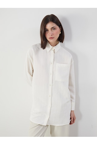 Lcw Modest Ekru Dokulu Oversize Kadın Gömlek Tunik