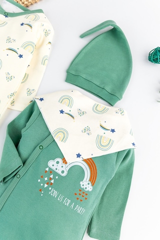 Gökkuşağı Temalı 2'li Uzun Kollu Kız/erkek Bebek Tulum Takım Yeşil