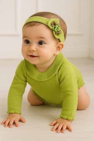 Babyhola Kız Bebek Triko Bandana Badi 2'li Set Yenidoğan Konsept Çekim Kostümü 9000 Yeşil