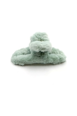Yeşil Kürklü Soft Yumuşak Peluş Mandal Toka, Saç Tokası, Saç Aksesuarı Çok Renkli