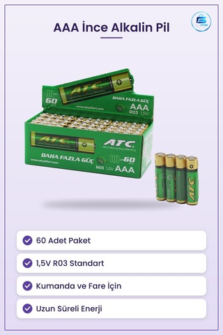 Aaa İnce Pil 1.5v R03 Alkalin 60 Adet Kumanda Fare Oyuncak El Fen