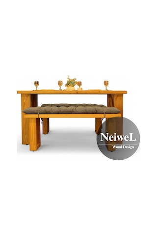 Neiwel Garden Dian Doğal Ahşap Banklı Bahçe Masa Takımı-120-220 Takım Açık Ceviz