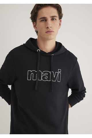 Mavi - Mavi Logo Baskılı Erkek Kapüşonlu Sweatshirt 065606-900 Siyah