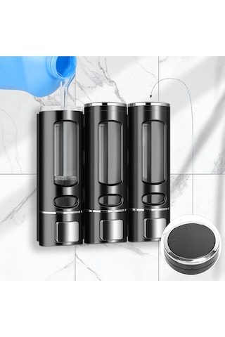 Mainshop 3 Adet Siyah 400 Ml Sabunluk Duvara Monte Şeffaf Sıvı Plastik Ve Mutfak Banyo Şişesi M-52 Siyah