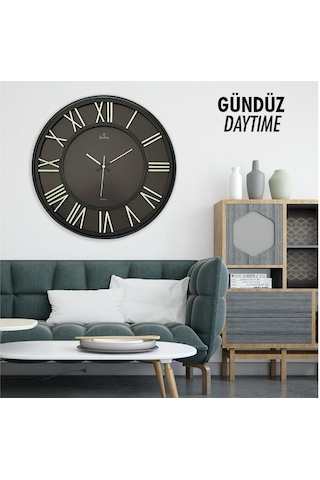 Exculusive Siyah Fosforlu Duvar Saati 41 Cm Siyah