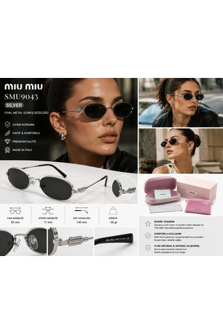 Miu Miu Smu9043 Kadın Güneş Gözlüğü Metal Çerçeve Füme Cam Made İn Italy - Silver Altın
