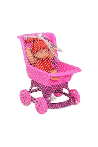 Oyuncak Çekçekli Puset Ve Bebek 25 Cm Puset, 20 Cm Bebek, Renkli Kıyafetli Mini Bebek Seti
