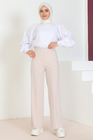 Bestenur Palazzo Scuba Pantolon 866 - Bej