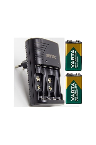Sertec STC-9V Pil Şarj Cihazı + Varta 9V Şarjlı Pil 2'li