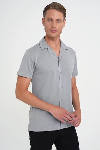 Efor Slim Fit Apaş Yaka Modal Karışımlı Kısa Kol Gri Gömlek G 1590 Gri