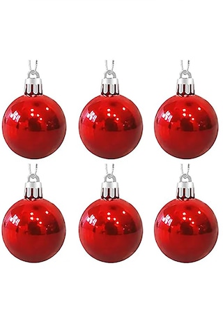 Kırmızı 6lı Yılbaşı Top Süs 4cm Çam Ağacı Süsleri Noel Dekorasyon