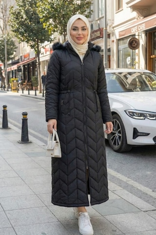 Hb Harma Time Butik Kadın İçi Astarlı Kapüşonlu Siyah Kapitone Mont Siyah Siyah