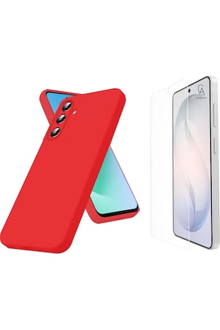 Samsung Galaxy S26 Plus İle Uyumlu Kılıf Esnek Premium Telefon Kılıfı Ve Temperli Cam Ekran Koruyucu Kırmızı