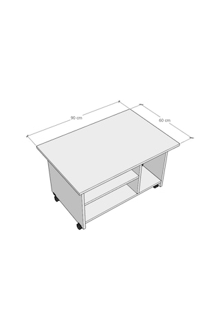Asra Trend Orta Sehpa OS001 %100 MDF Tekerlekli İki Katlı Geniş Raf Takımı Beyaz