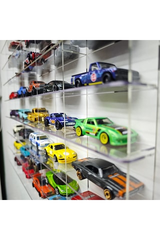 Şeffaf Pleksi 50 Araçlık Hobi Araba Rafı