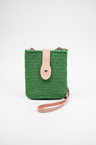 Fabric Craft Bag Çapraz Askılı Kadın Omuz Çantası Floş İplik Örgü Küçük Çanta Yeşil - Pembe