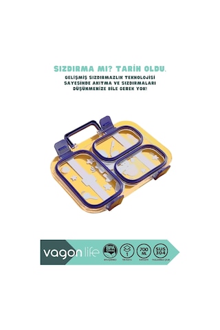 Bento 700ml Lunchbox Desenli Tek Katlı 2 Bölmeli Kulplu Sızdırmaz Paslanmaz Çelik Sefer Tası Çocuk Okul Yemek Kutusu Metal Kaşık Ve Chopstick Hediyeli Bpa Yok - Lacivert Çok Renkli