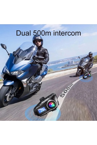 500 Mt Intercom 2 Eşleşmeli Kask Kulaklık Su Geçirmez Bluetooth Motosiklet Stereo Mp3 Fm Radyo