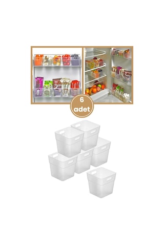 Flora 6 Adet Buzdolabı Kapak Raf Düzenleyici, Mutfak Banyo Çekmece İçi Mini Organizer Kutu 6 Lu Set Şeffaf