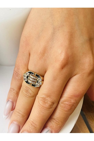 Siyah Mineli Marka Çelik Yüzük Gümüş