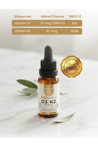 Erbatab D3 K2 İkisi Bir Arada Damla Vitamin 20 ML