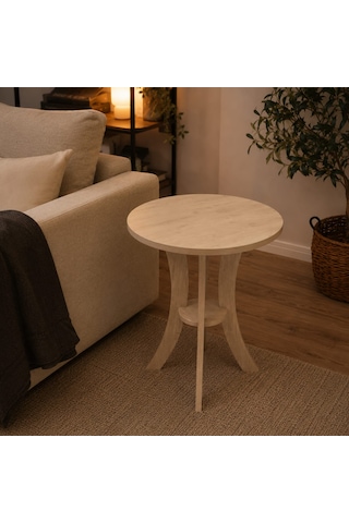Fiskos Meşe Yan Sehpa Mdf Ayak 50 Cm Çap - 60 Cm Yükseklik Modern Zigon Yan Sehpa Meşe