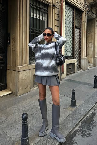 Lymens Oversize Geçiş Detaylı Triko Ekru