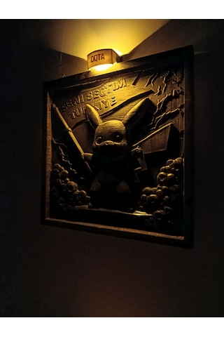 Seni Seçtim Türkiye Pikachu Temalı Işıklı Kabartma Tablo Siyah