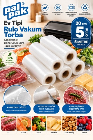 Ev Tipi Vakum Rulo En:20 Cm Boy:5 Metre 5 Adet Beyaz