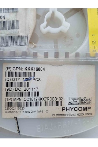 C1812kkx7rdbb102 1000pf, 2 Kv, 10%, X7r, 1812 10 Adet
