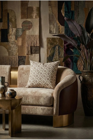 Melisa Damask Baskılı Duck Kumaş Kahverengi Kırlent 45 45 Cm - 807 45 x 45