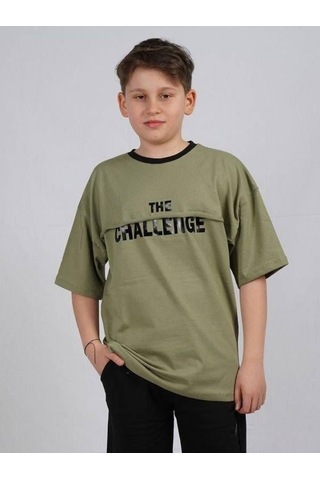 Ekkokids Çocuk Challenge Yazılı Pamuklu T-shirt-16022 Haki