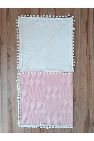 S.kahve Kız Erkek Bebek Battaniyesi Pike %100 Pamuklu Doğal Organik Uyku Çift Taraflı Örtü 86x86cm Btn10248 Pembe