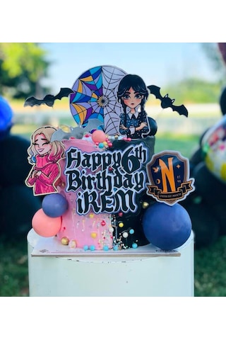 Wednesday Temalı İsme Özel Kız Çocuk Doğum Günü Pasta Süsü