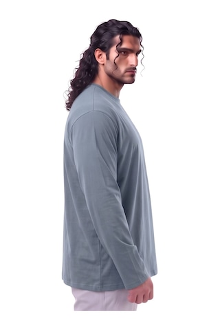 Erkek Büyük Beden 115 - 155 Kilo Arası Uygun Bedenli % 100 Pamuk Uzun Kol Bisiklet Yaka Sweatshirt Gri