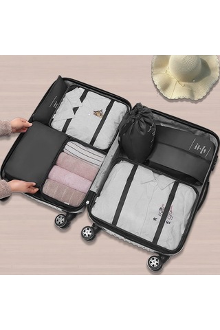 Monyee Gri Seyahat Organizer Seti 7 Parça - Kumaş Çanta Takımı, Çanta İçindeki Giysi Ve Eşyaları Kolayca Sınıflandırır, Dayanıklı Malzeme İle Yapıldı