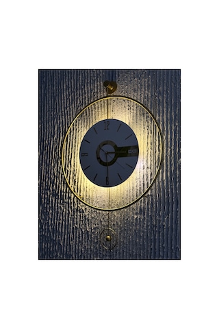 MetaQuartz Aksesuar Büyük Boy(50*75 cm)Gold Elit Three (PİLLİ LED SİSTEMİ) , Modern Dekoratif Metal Duvar Saati